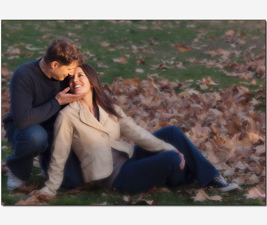 autumn leaves tender caress loving couple